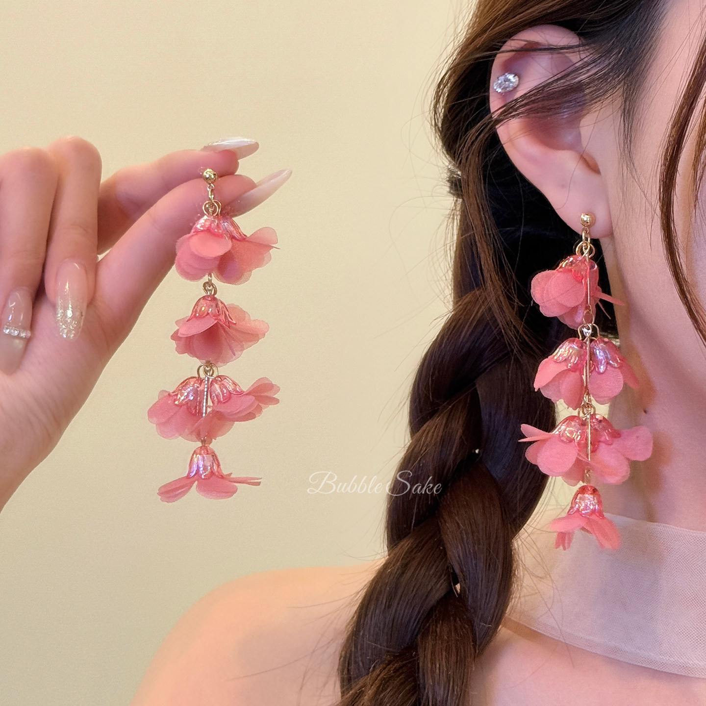 空谷幽兰 氛围感蓝色花朵流苏耳环女小众绝美耳钉海边度假风耳饰,淘宝优惠券,粉丝福利购,淘宝优惠卷