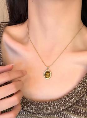 秋冬美拉德双层叠戴虎眼石项链