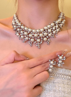 珠光流转满钻多层珍珠项链