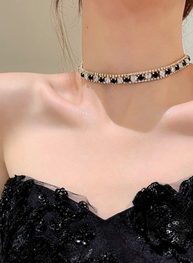 盛宴高奢复古黑色锆石项链套装