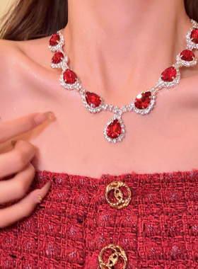 都市情调红色水滴锆石项链