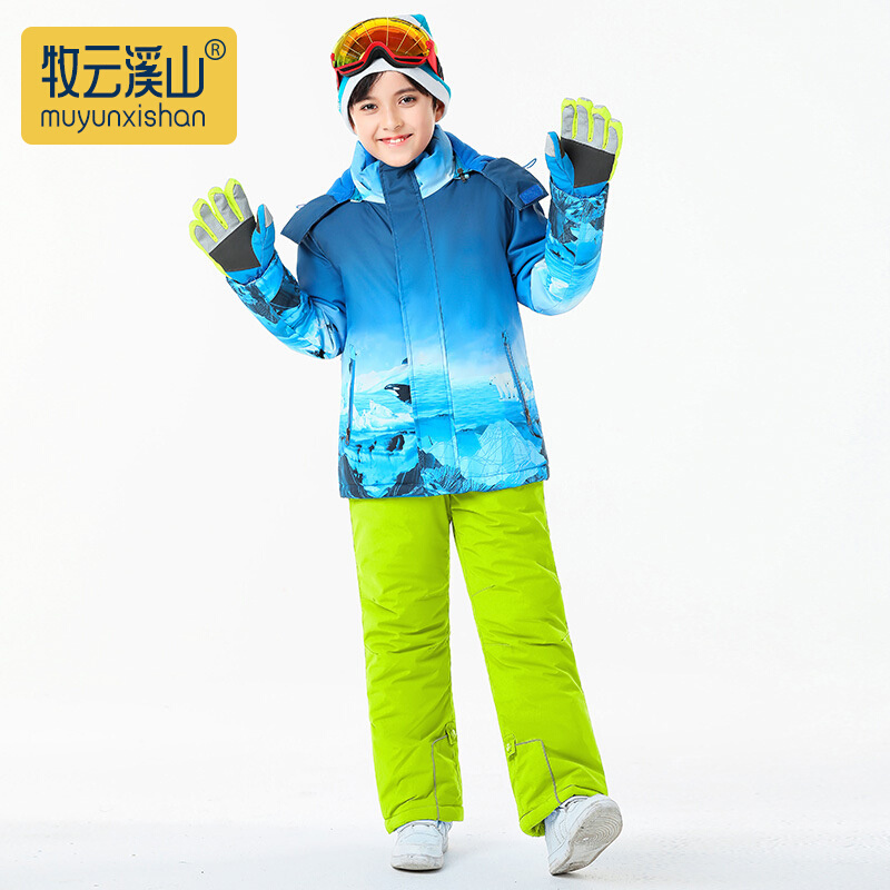 新款儿童滑雪服套装男女童防风加绒加厚中大童棉衣裤滑雪运动装备