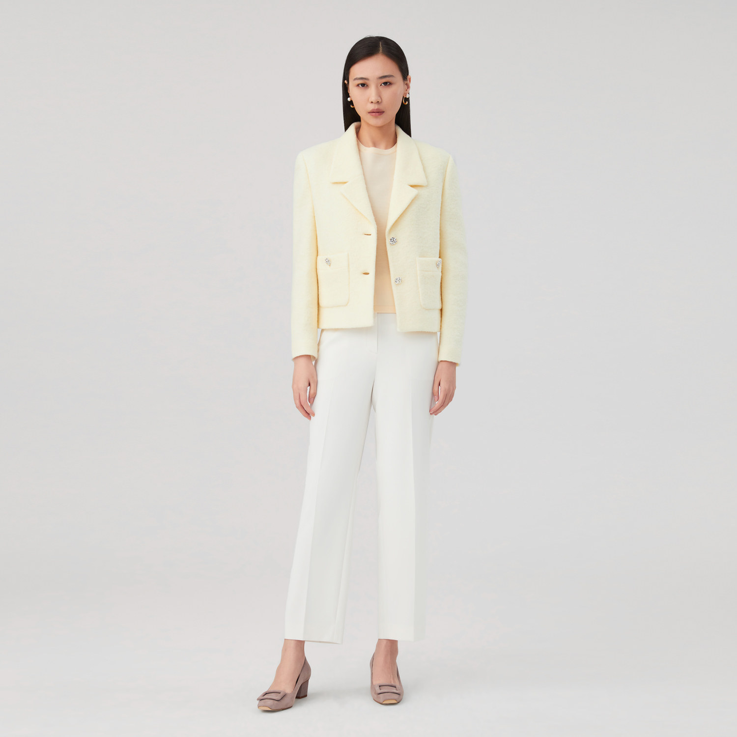 OVV Outlet 秋冬热卖时尚女针织圈圈羊毛贴袋设计单件西服外套女