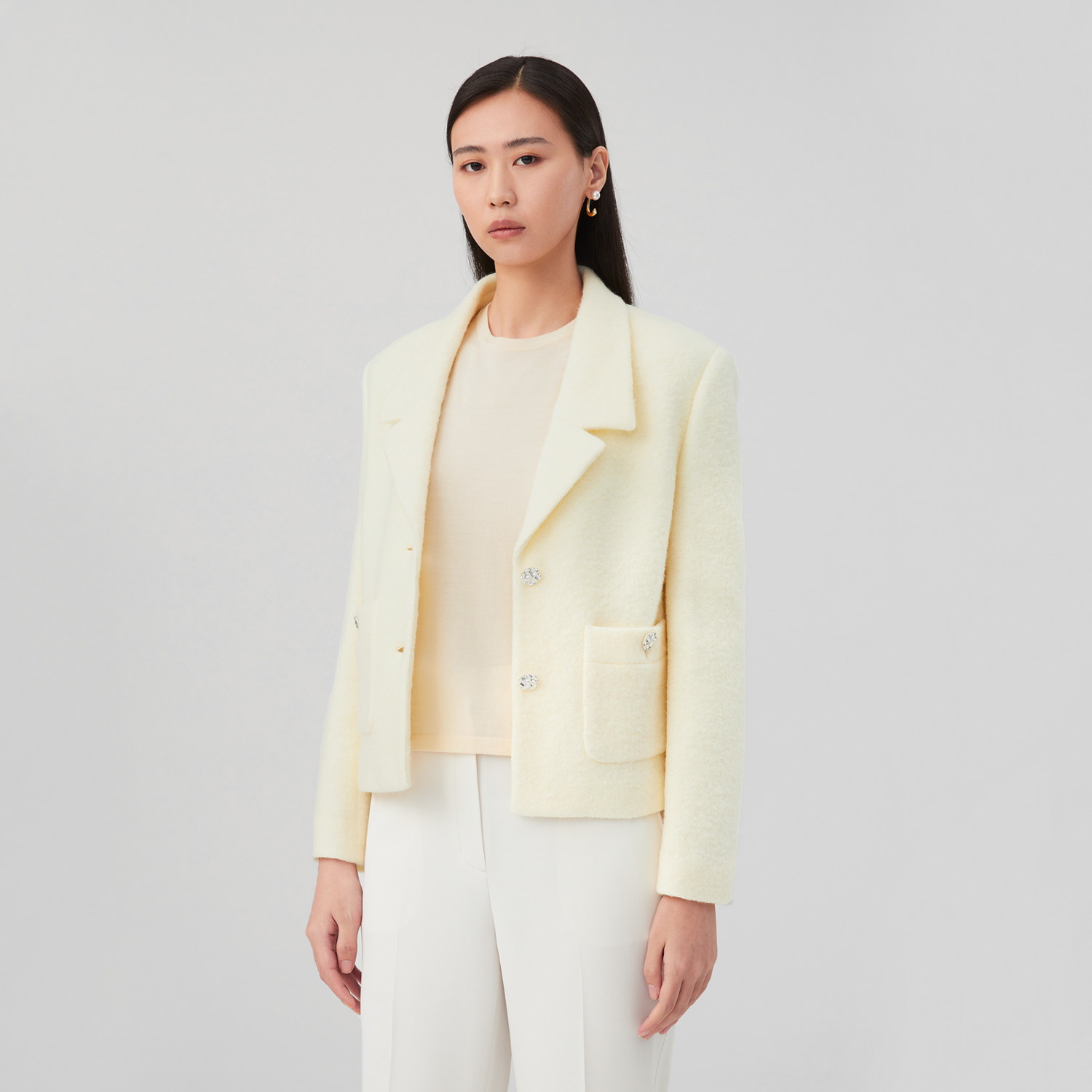 OVV Outlet 秋冬热卖时尚女针织圈圈羊毛贴袋设计单件西服外套女