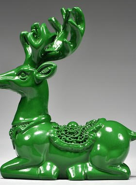 绿色木雕梅花鹿摆件家居客厅实木麋C鹿一对工艺品桌面摆设酒柜装