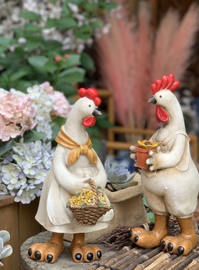 花园装饰c庭院创意动物仿真鸡复古摆件园艺杂货民宿院子阳台布置