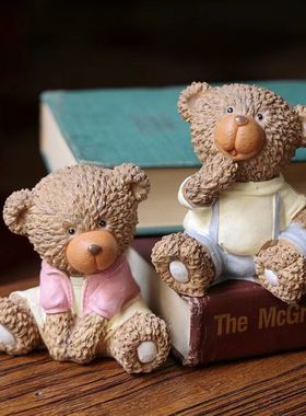 创意乡村欢迎小熊仿真情侣复古家居田园店铺装饰摆件熊