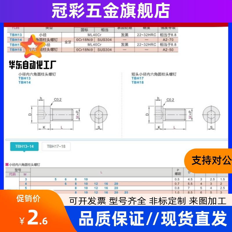 TBH14-M3/M4/M5/M6/M8/L5/L6/L8/L10/L12/L16/20内六角小径螺丝钉-图3