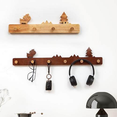 创意实木入户门挂衣钩进门玄关挂衣架墙上壁挂衣服衣帽挂钩免打孔 - 图1