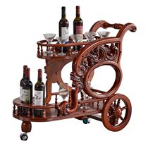 Eurostyle Dining Car Wine Water Caravan Hotel Mobile Shelving Restaurant Home Full Solid Wood Carved Vintage Bilayer Trolley