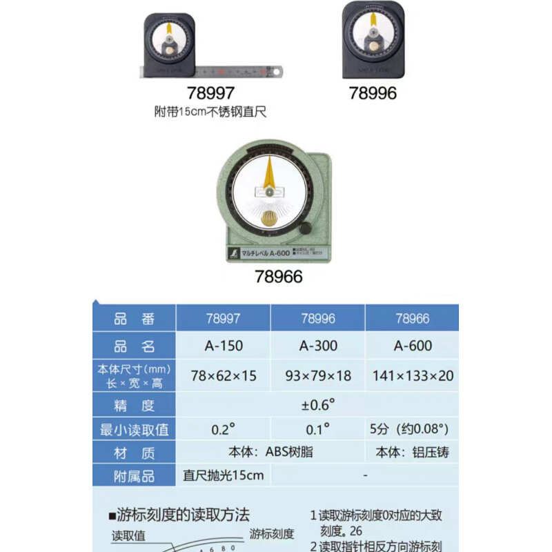 日本SHINWA亲和盘式角度规A-300磁性规角度仪78966 a-150 78996 - 图1