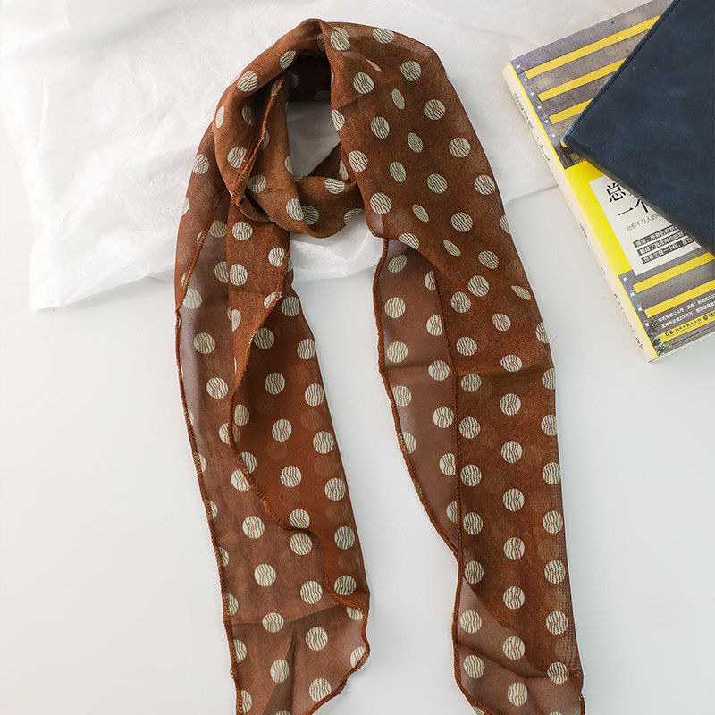 棕色波点丝巾印花高级百搭配饰系脖女2026年新款发带绑发长条围巾