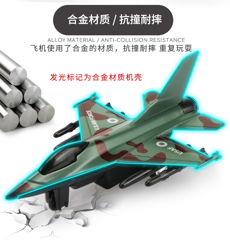 仿真金属回力小飞机套装铝合金客机战斗机模型宝宝男孩儿童玩具车 - 图0