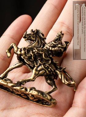 纯铜骑马关公饰品小带刀关公办公室桌面装饰关帝武财神铜茶宠物