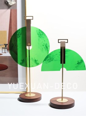 粤萱新中式扇形毛笔架样板房书房茶G室书桌家庭玄关前台民宿软装