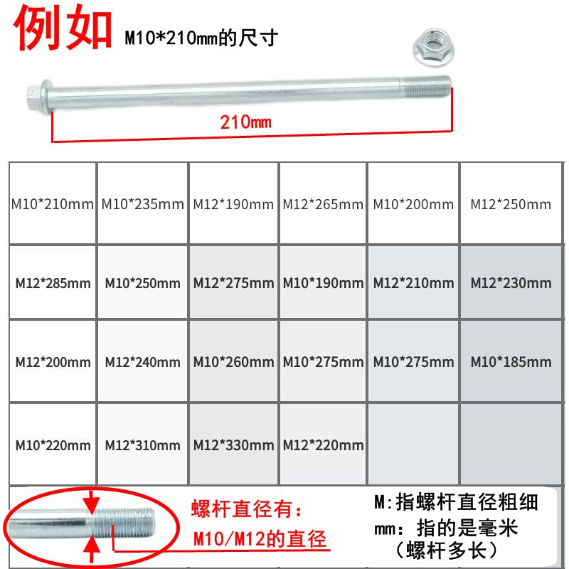 踏板摩托车电动车前轮轴承轴杆轴套M12 M10后平叉轴轮毂中轴-图2