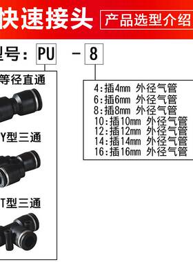 黑色气动软管快插Y型三通PY-04 06 08 10 12 14 16mm气管快速接头