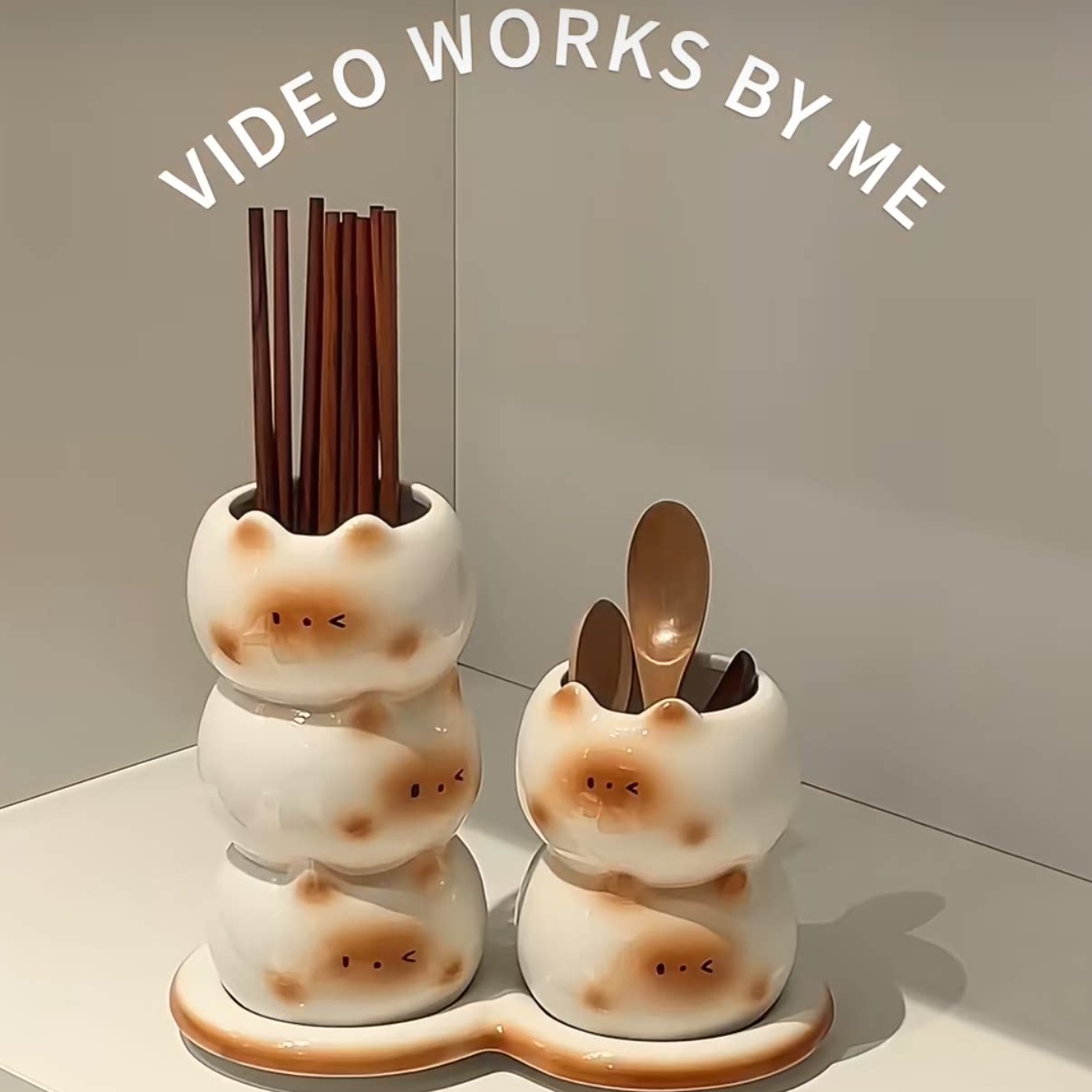 Creative Siamese cat household ceramic chopstick holder set