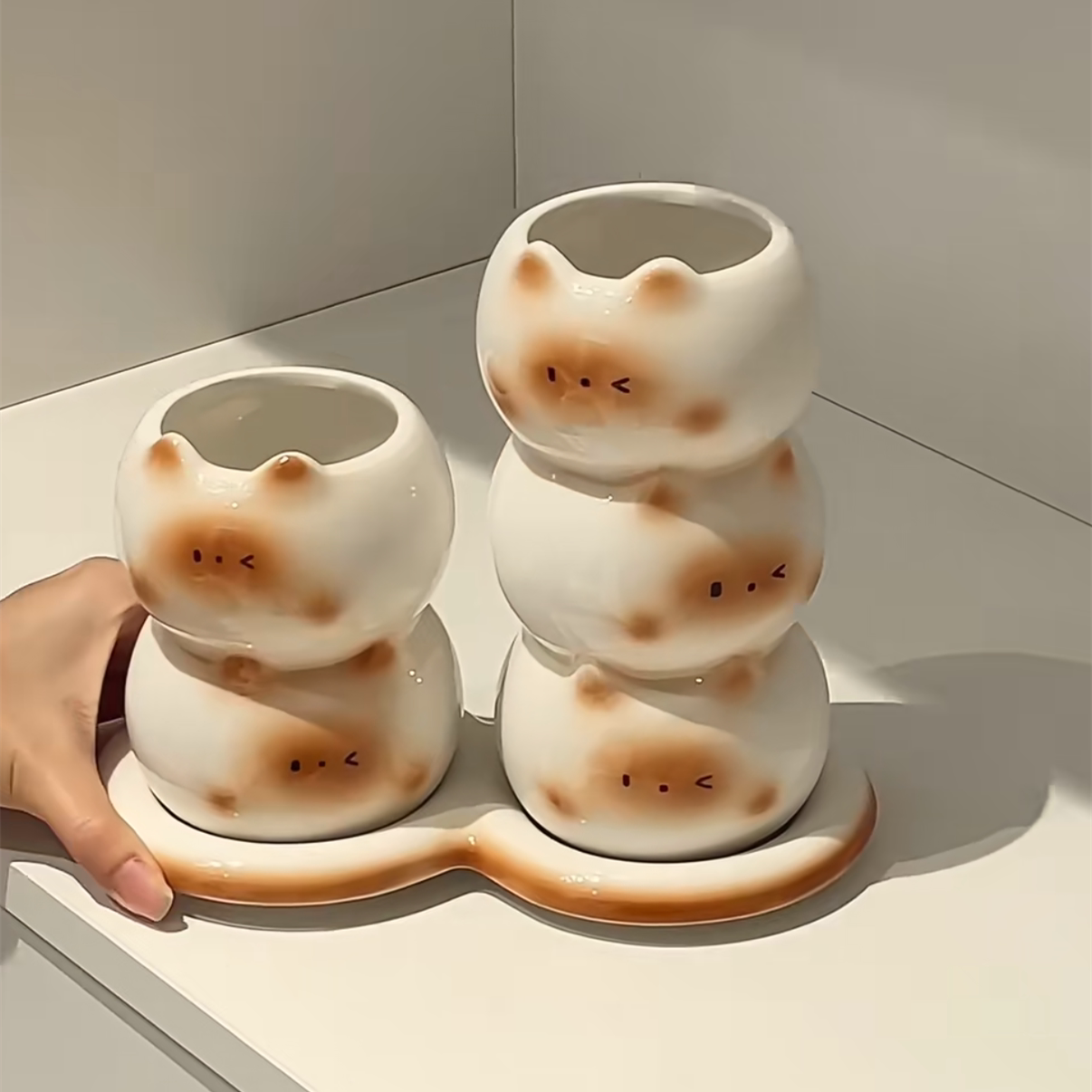 Creative Siamese cat household ceramic chopstick holder set