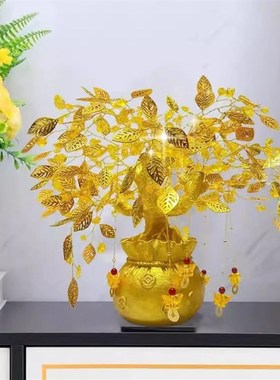 水晶发财树摆件酒柜电视轻奢高档装饰乔L迁新居开业礼物招财送礼