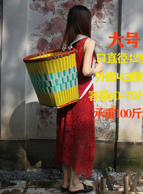 网红背篓塑料买菜手工编织藤条背筐四川道具采蘑菇古风大花背篮子