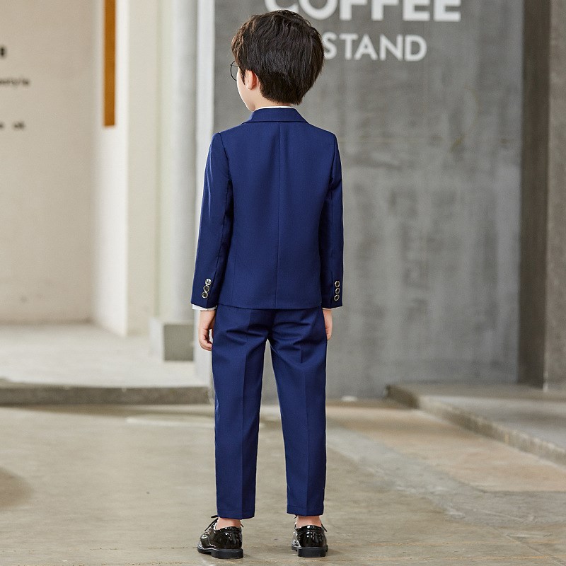 儿童西装套装男童礼服小主持人三件套英伦西服加绒外套钢琴演出服 - 图1