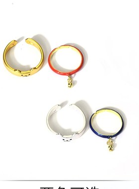 铃铛戒指女指环关节细款个性韩版涂色猫咪气质百搭开口可调节尾戒