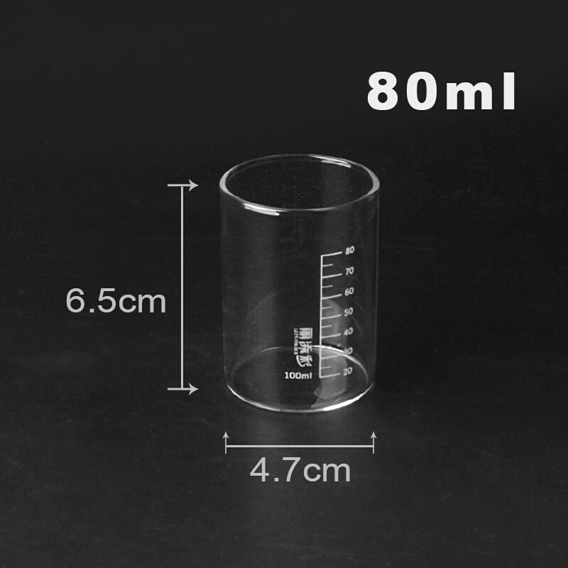 丽添彩80ml玻璃烧杯实验器材加热耐高温透明加厚带刻度量杯6个装 - 图1