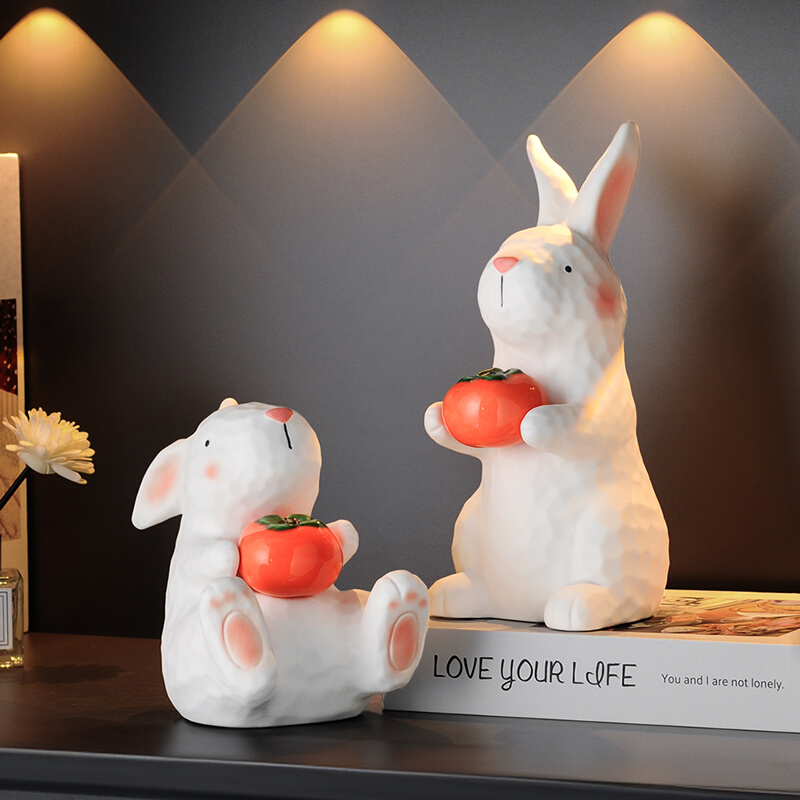 事事如意陶瓷柿子兔子摆件玄关客厅电视柜家居装饰品乔迁新居礼物