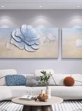 立体沙发背景墙三联装饰画壁画客厅挂画轻奢现代简约浮雕手绘油画