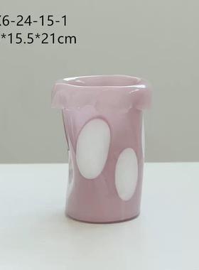 北欧风双耳磁粉手工双色花纹大肚餐桌软装(手工手柄会有不对称)