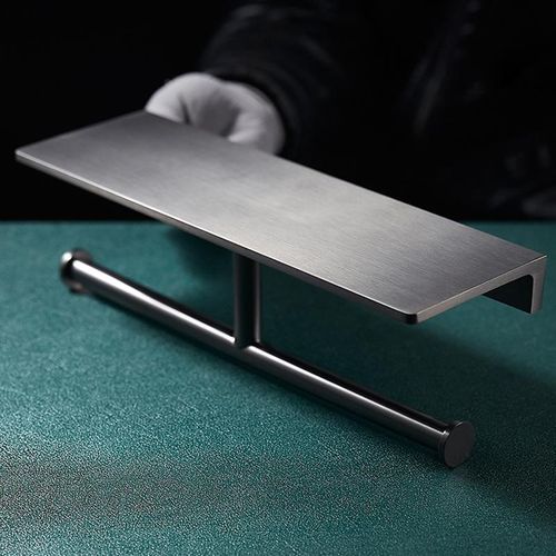 枪灰色全铜纸巾架卫生间纸巾盒壁挂式厕所抽纸盒浴室洗手间卷纸架 - 图1