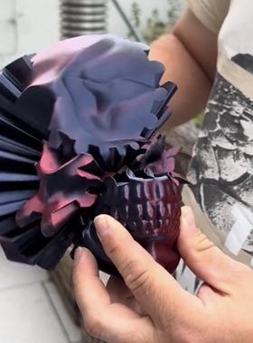 3d打印旋转骷髅头魔方解压玩具摆件模型道具扭曲齿轮黑红色骷髅头