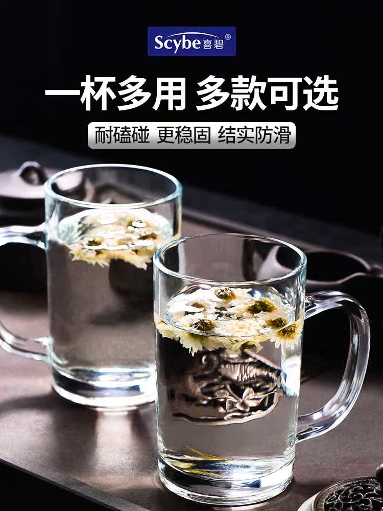 scybe喜碧加厚耐热玻璃茶杯透明泡茶玻璃杯带盖高硼硅水杯子胖胖