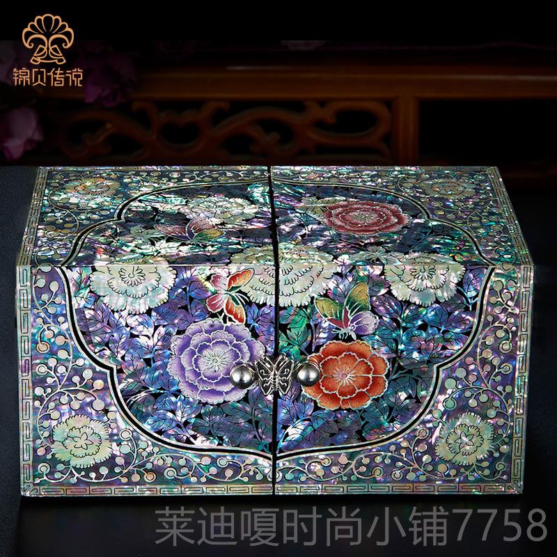 高档锦贝传收说螺钿漆器首饰耳盒子实木质古中式公主环复项链饰品 - 图2