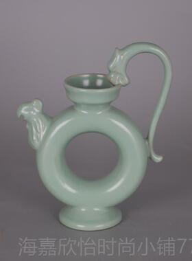 正品代宋 汝窑青釉支钉龙件柄鸡口 执壶仿宋旧货家居古玩古董收藏