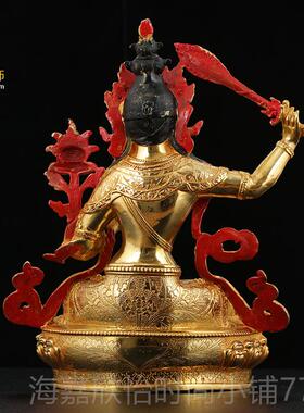 正品黄铜文殊菩萨佛藏像西 宗神佛密像摆件仿尼泊尔手工全鎏金雕