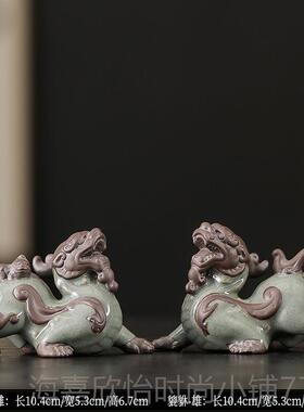 正品貔貅招公财摆件办手工陶瓷一对家用聚财玄旺财关客厅室桌面装
