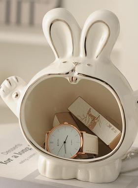 创意卡通兔子家居入户玄关摆件钥匙收纳盒现代简约鞋柜客厅装饰品