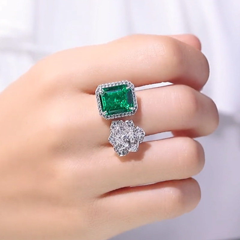 AILEQ合成宝石轻奢山茶花祖母绿色时尚复古高级感戒指活口纯银女,淘宝优惠券,粉丝福利购,淘宝优惠卷