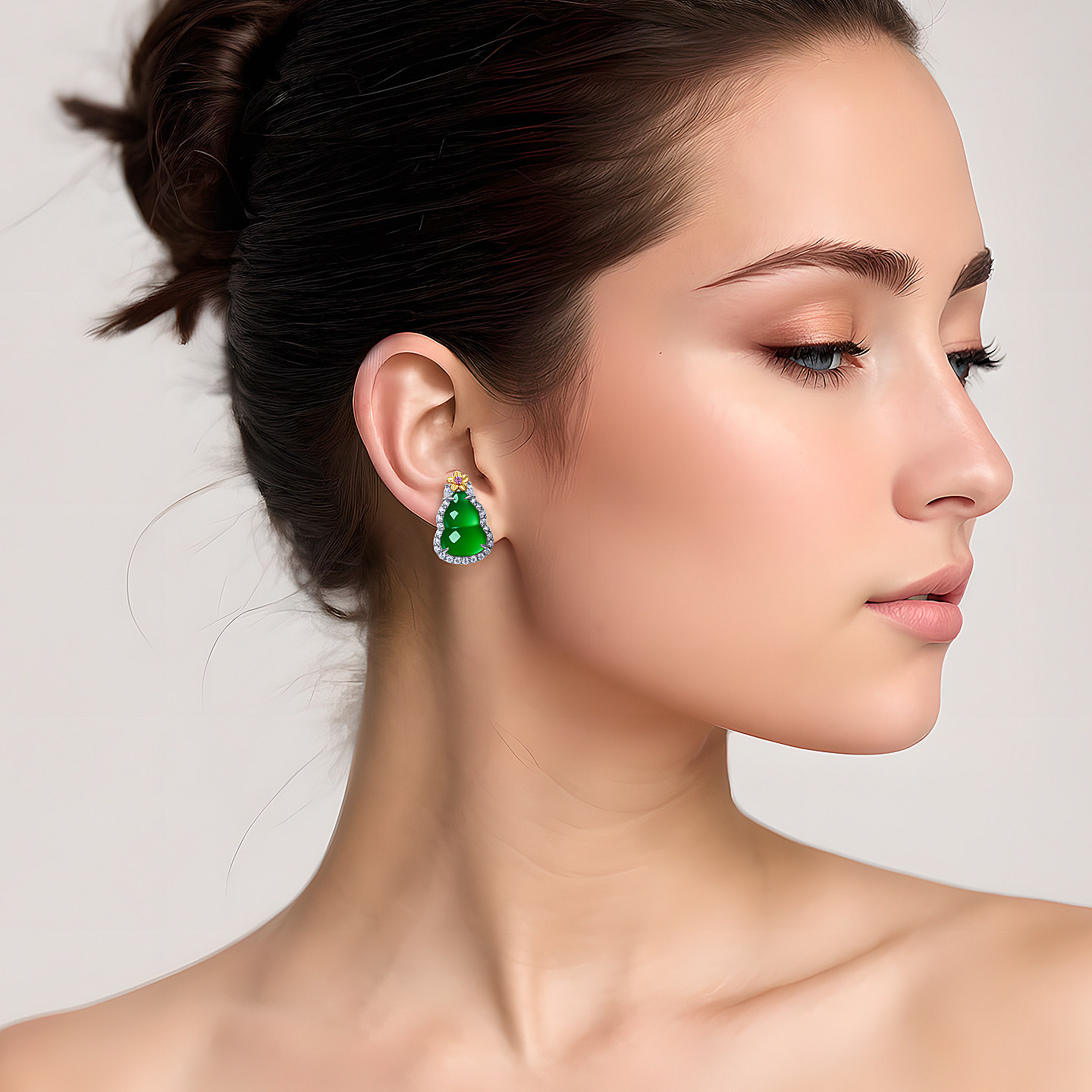 AILEQ925银天然玉髓新品满绿繁花福禄葫芦耳钉时尚珠宝欧若风耳饰,淘宝优惠券,粉丝福利购,淘宝优惠卷