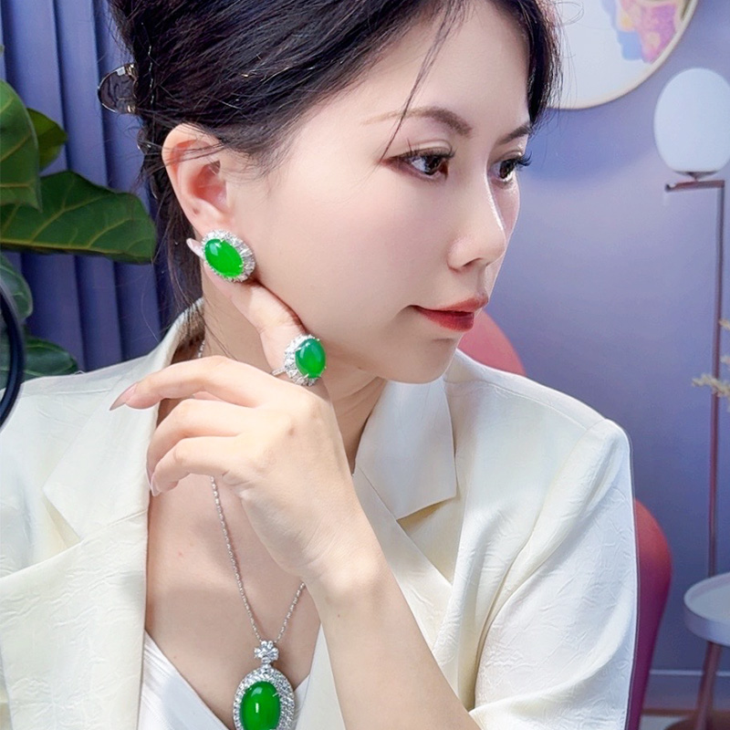 AILEQ 925银镶天然玉髓玛瑙巨无霸大鸽子蛋面女主耳钉气质耳饰K10