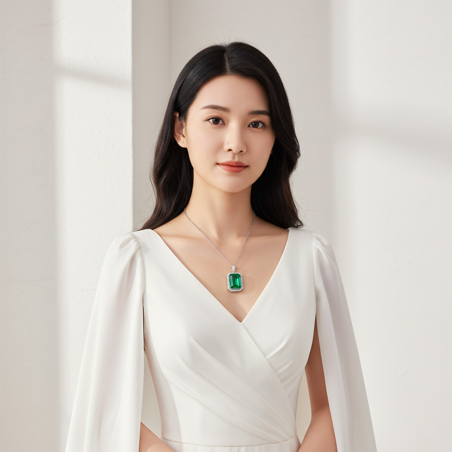 AILEQ轻奢合成祖母绿色宝石方切吊坠子女款简约高级项链香水瓶K10 - 图1