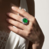AILEQ925 silver natural chalcedony full green peach heart egg face European style ring fashion jewelry star same style jewelry