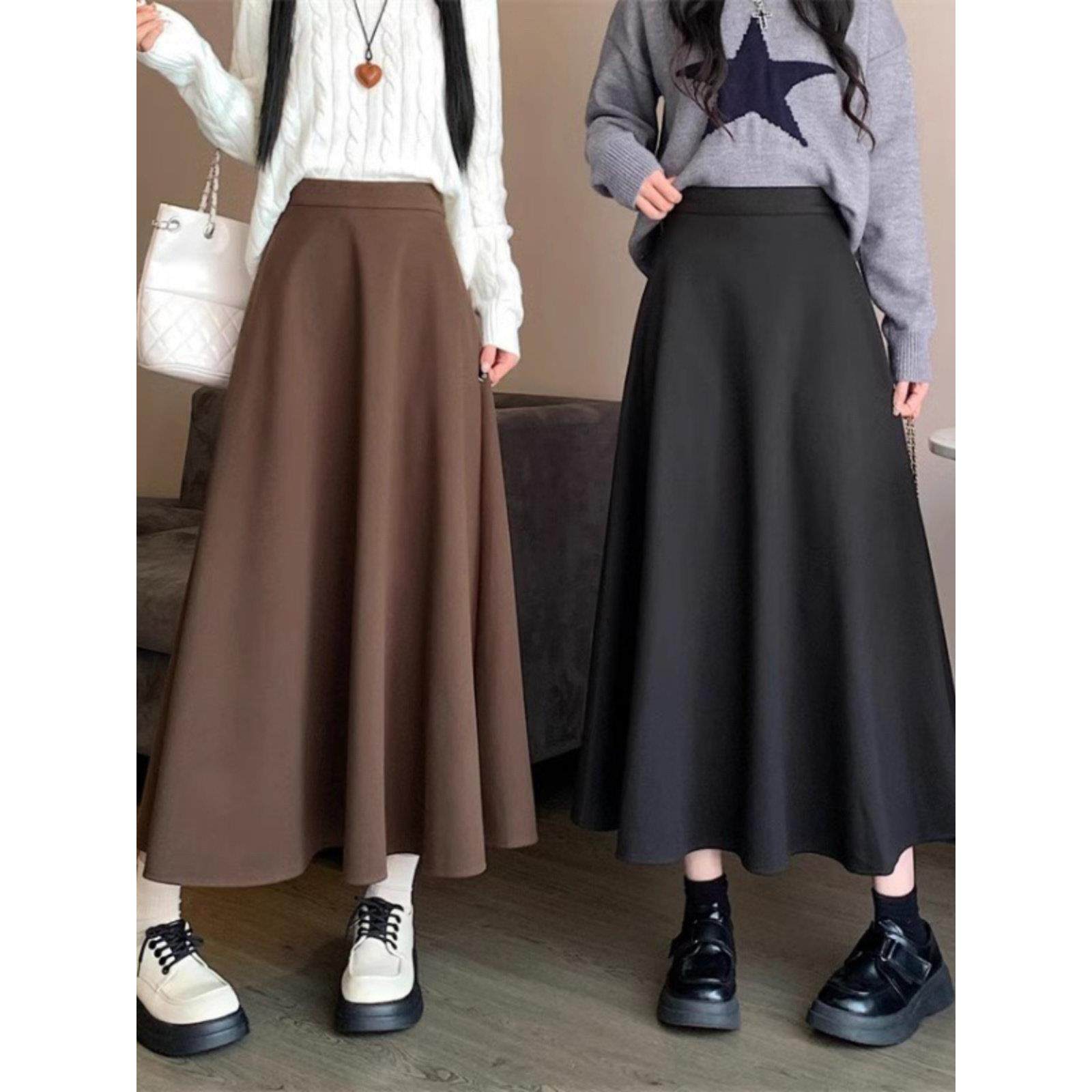 大码赫本风粉色毛呢半身长裙女秋季穿搭胖mm小个子a字百褶裙半裙,淘宝优惠券,粉丝福利购,淘宝优惠卷