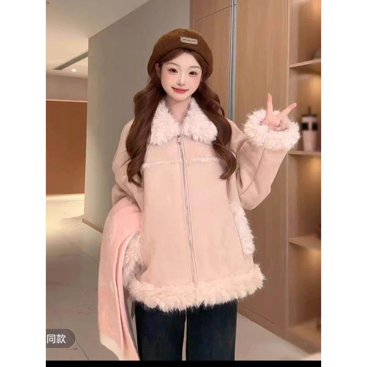 彷羔毛外套女短款2025冬季新款韩版小个子机车服软糯加厚上衣棉服,淘宝优惠券,粉丝福利购,淘宝优惠卷
