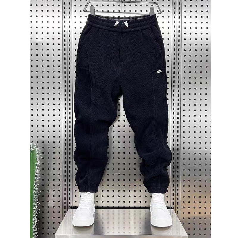 秋冬新款运动厚棉裤男士宽松束脚博奥绒H条绒加绒加厚保暖休闲长