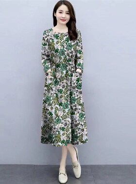 2023新款妈妈装气质过s膝外穿连衣裙中老年洋气妇女百搭遮肚长裙