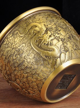 纯铜水缸摆件双龙招财风水工艺品家居客厅玄关装饰品乔迁新居礼品