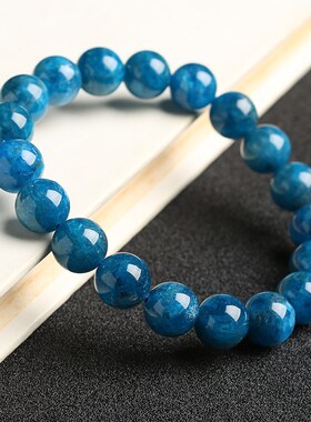 天然高等级磷灰石水晶手链 蓝磷灰单圈手串 精品蓝晶手链饰品礼物